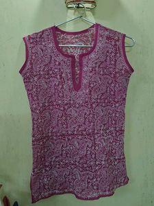 Lucknow Chikankari Pink Short Top