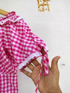 Pink Gingham Off-Shoulder Top