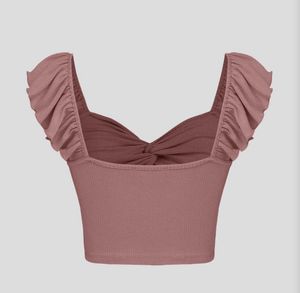 Cropped Vest Ruffle Top In Beige