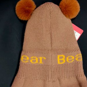 Adorable Bear Beanie with Pom Poms