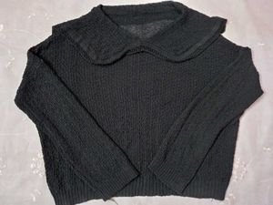 Dark Green Knit Sweater with Peter Pan Collar