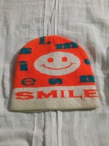 Smile Beanie - Orange & White