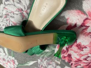 Green Ruched Heeled Sandals