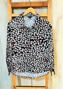 Black Printed Cotton Shirt Size-38
