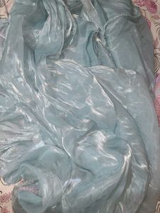 Aqua Blue  pre draped Sari Blouse and Fabric