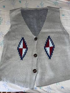Knit V-Neck Button Vest