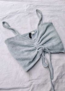 Fluffy Light Blue Crop Top