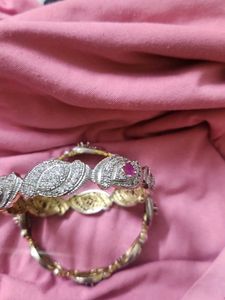 Elegant Silver &amp; Ruby Bangle Set