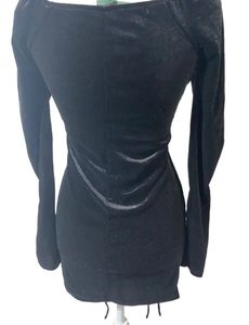 Black Velvet Ruched Mini Dress
