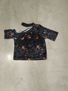 Black Velvet Printed One Shoulder Top