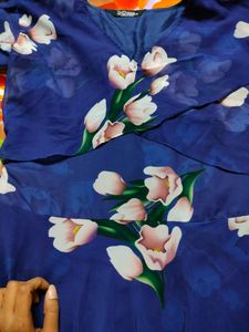 Navy Blue Floral Flare Gown- Size XL