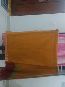 Elegant Gold Chiffon Saree with Floral Border