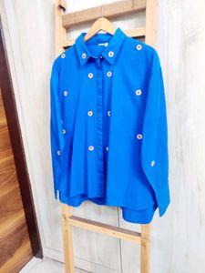Blue Floral Embroidered Shirt size-44-46