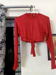 TOKYO TALKIES Red Tie Front Crop Top