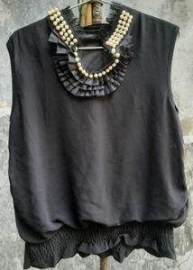 Black Ruffle Pearl Embellished Top