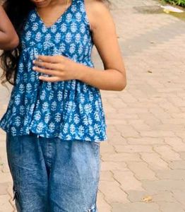 Blue Printed Tank Top