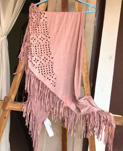Stradivarius Pink Suede Shawl With Fringes