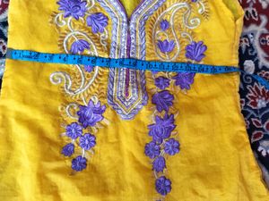 Embroidered Yellow Kurti