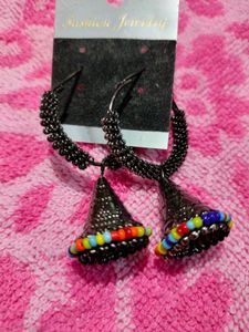 Earrings Black Plated Wid Coloured Beeds