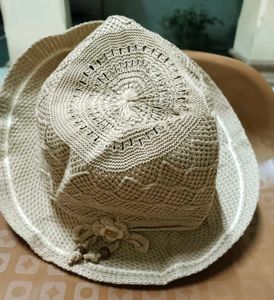 Tan Crochet Sun Hat with Floral Detail
