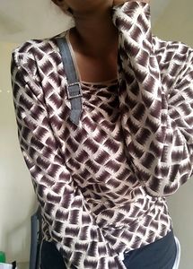 Printed Beige Long Sleeve Top