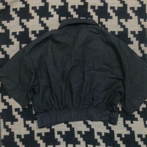 Cropped Black Button-Down Shirt