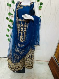 Blue &amp; Gold Embroidered Indian Dress