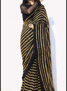 Black & Gold Striped Saree