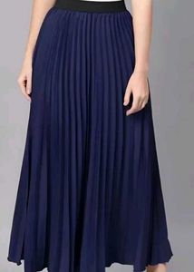 Navy Blue Pleated Midi Skirt