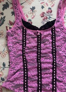 Pink lace corset style coquette top