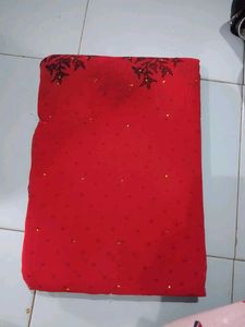 Red Full Worked Saree With Unstitched Blouse