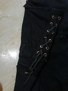Tie Up Jeans 8 Button High Waist