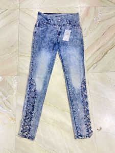 Acid Wash Lace-Up Jeans