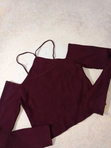 Burgundy Cold Shoulder Top
