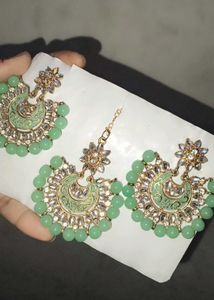 Mint Green Earring & Maang Tikka Set