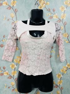Y2k Pink Lace Top with Cutout Detail