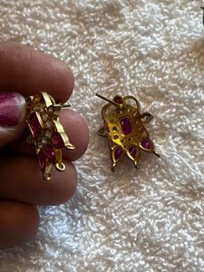 Gold and Ruby Stud Earrings
