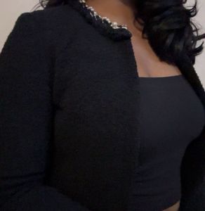 Elegant navy Crop coat with Pearl detail (item 58)