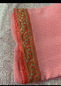 Leheriya Peach Saree With Embroidered Blouse Piece