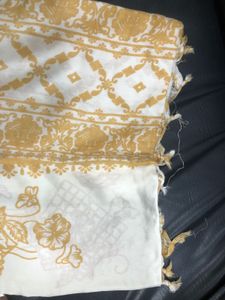Golden &amp; White Dress Material + Dupatta