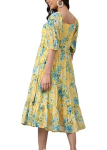 Janasya Georgette Printed Floral Midi Dress