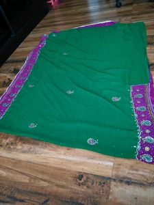 Green &amp; Pink heavy handwork Saree