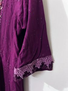 Elegant Purple Embroidered long Kurta size M