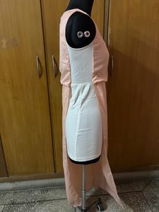 White Midi With Pink Long Layer Dress🎀🤍