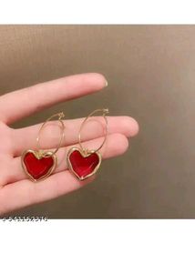 Korean Vintage Red Heart Earrings