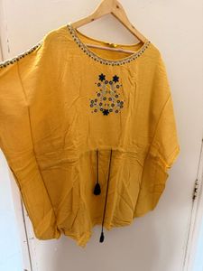 Mustard Embroidered kaftan style Tunic Top