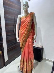 Embroidered Peach Saree