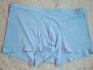 Men Blue Silk Seamless Boxer Briefs
