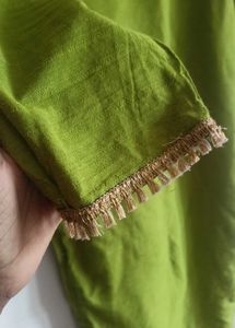 Green Kurta with Delicate Trim