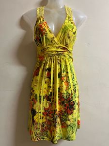 Yellow Floral Halter Dress